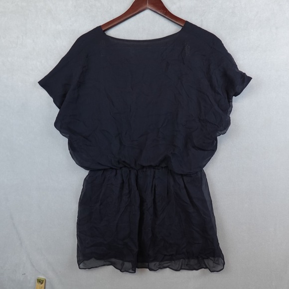 Alice + Olivia Blouse Top Womens XL Silk Black Cinch Waist Dolman Sleeves - Picture 6 of 7